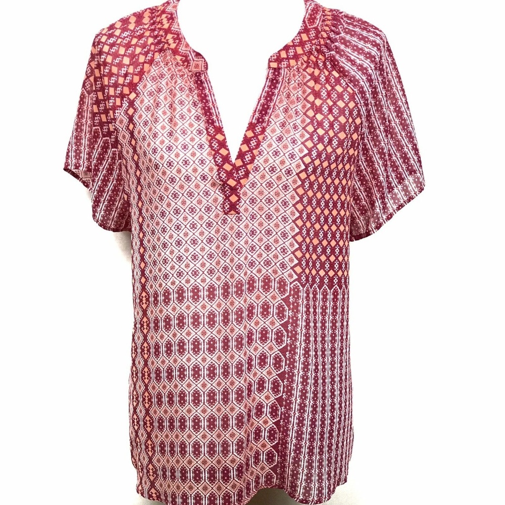 a.n.a. Popover Red Orange V-Neck Short Slv Tunic